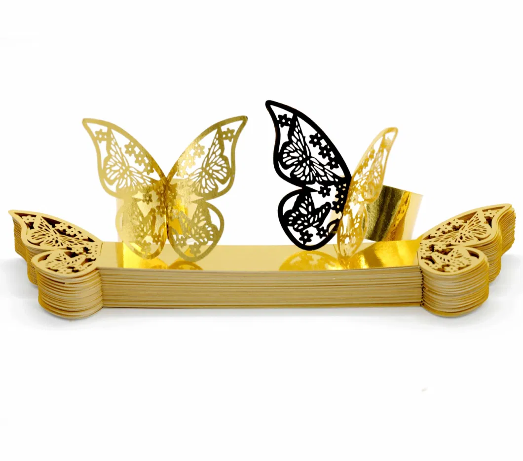 Custom Wholesale DIY Laser Hollow Butterfly Napkin Rings Golden Paper Buckle Towel Table Decoration Wedding Bows Tablecloth Napkin Rings