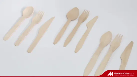 Vajilla de madera biodegradable desechable, cuchillo, tenedor, cucharadita, máscara, cuchara, juego de cubiertos, helado, utensilios de cocina, vajilla
