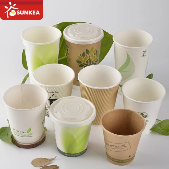 Taza de papel impresa aduana biodegradable para llevar del café de la taza de consumición disponible para llevar de Sunkea
